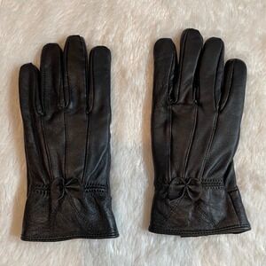 Jacob Ash Schuessler Womens Black Leather Gloves Thinsulate Bow Accent Size M